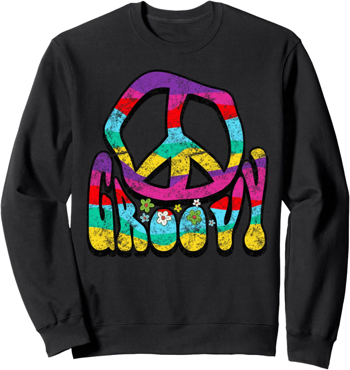 Groovy Hippie 60er 70er Distressed Peace Sign Retro Sweatshirt