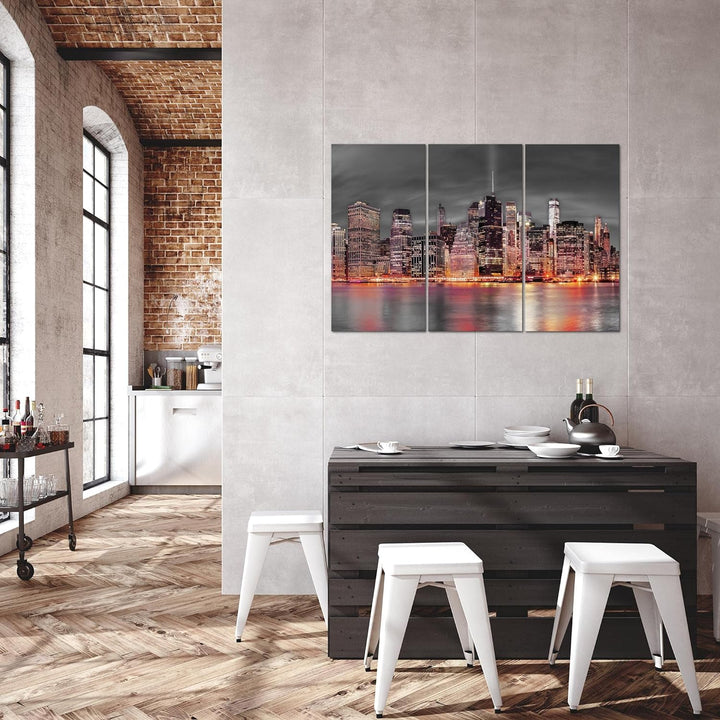 Runa Art Wandbilder New York Bild XXL Wohnzimmer Büro Rot Stadt Skyline 120 x 80 cm 3 Teilig 014031b