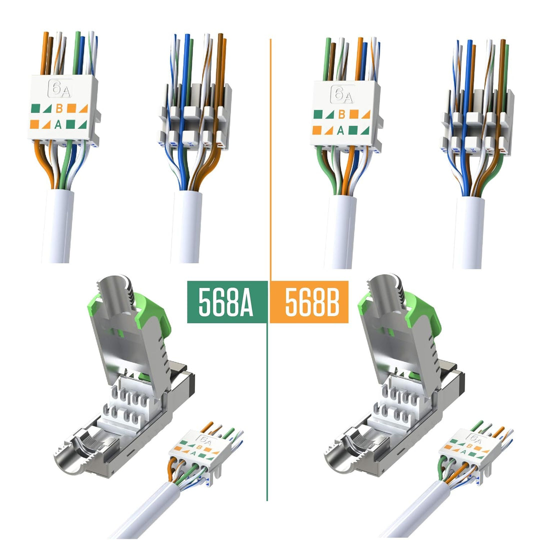 LINKUP - RJ45 Connectors Cat6A (6 Pack) Shielded Metal Die-Cast Field Modular Termination Plug | 10G