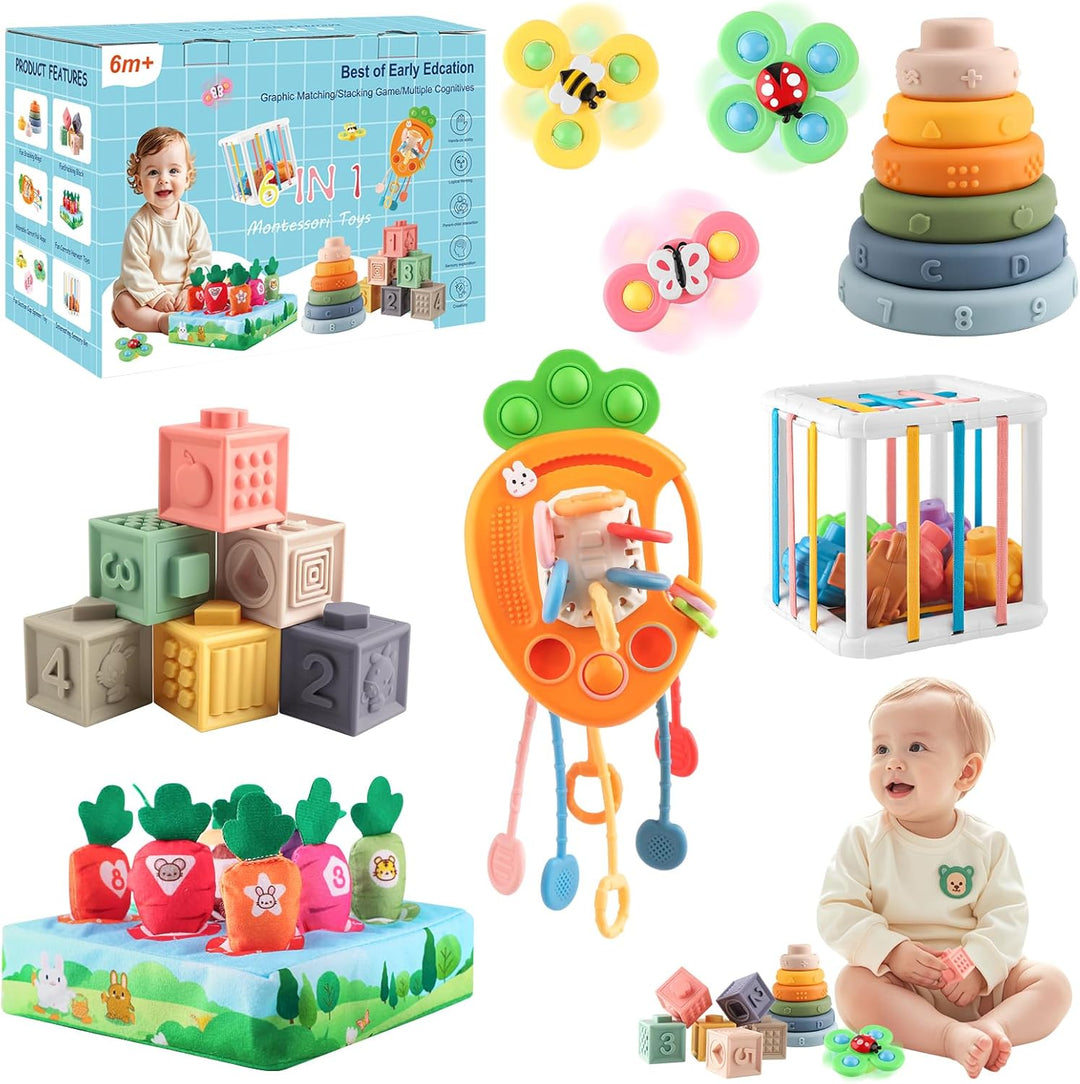 6 in 1 Montessori Spielzeug Baby, Spielzeug Baby ab 6 bis 12 Monate, Sensorisches Baby Spielzeug, Mo