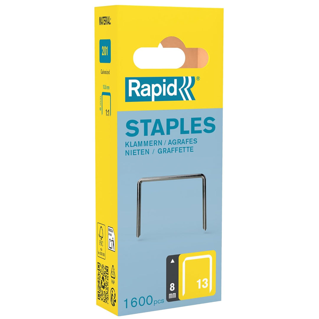 Rapid Tackerklammern Typ 13, 8mm Klammern, 1.600 Stk., Feindrahtklammern für Holz und Leinwand