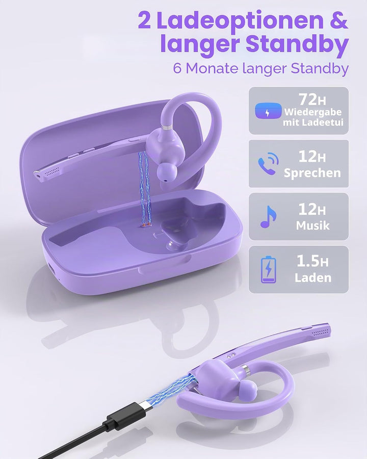 New Bee Bluetooth Headset mit 72h Spielzeit Bluetooth V5.1 Freisprech Headset Handy mit LED Ladecase
