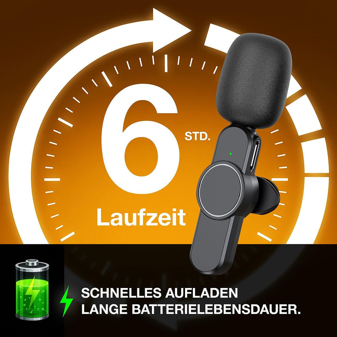 Callstel Funkmikrofon: 2er-Set Ansteck-Funk-Mikrofone, Akku, für USB-C, 8-PIN, 3,5-mm-Klinke (Smartp