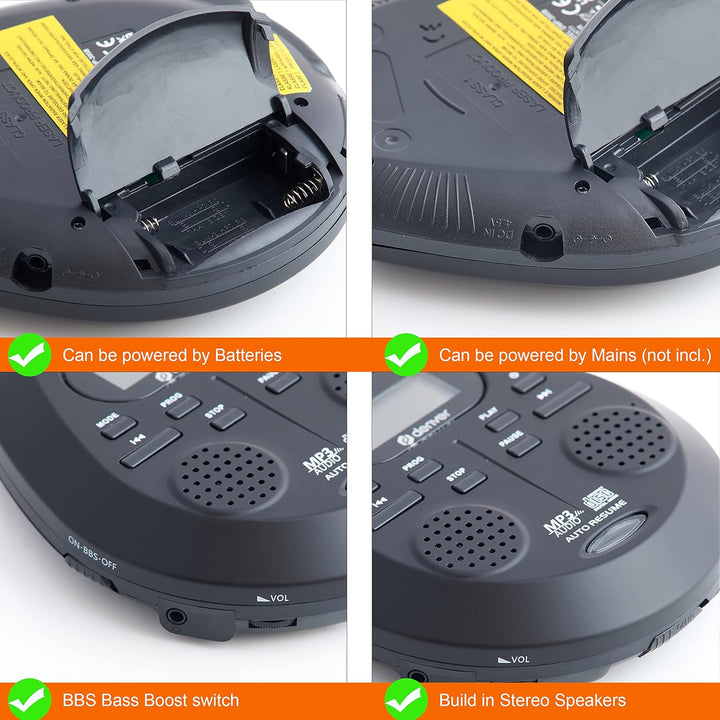 Denver DMP-395B Tragbarer CD-Player CD, CD-R, CD-RW, MP3 Inkl. Lautsprecherbox Schwarz, Schwarz