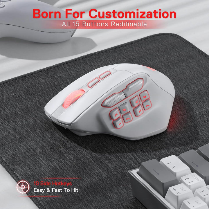 Redragon M811 PRO kabellose MMO-Gaming-Maus, 15 programmierbare Tasten, RGB-Gamer-Maus mit ergonomis