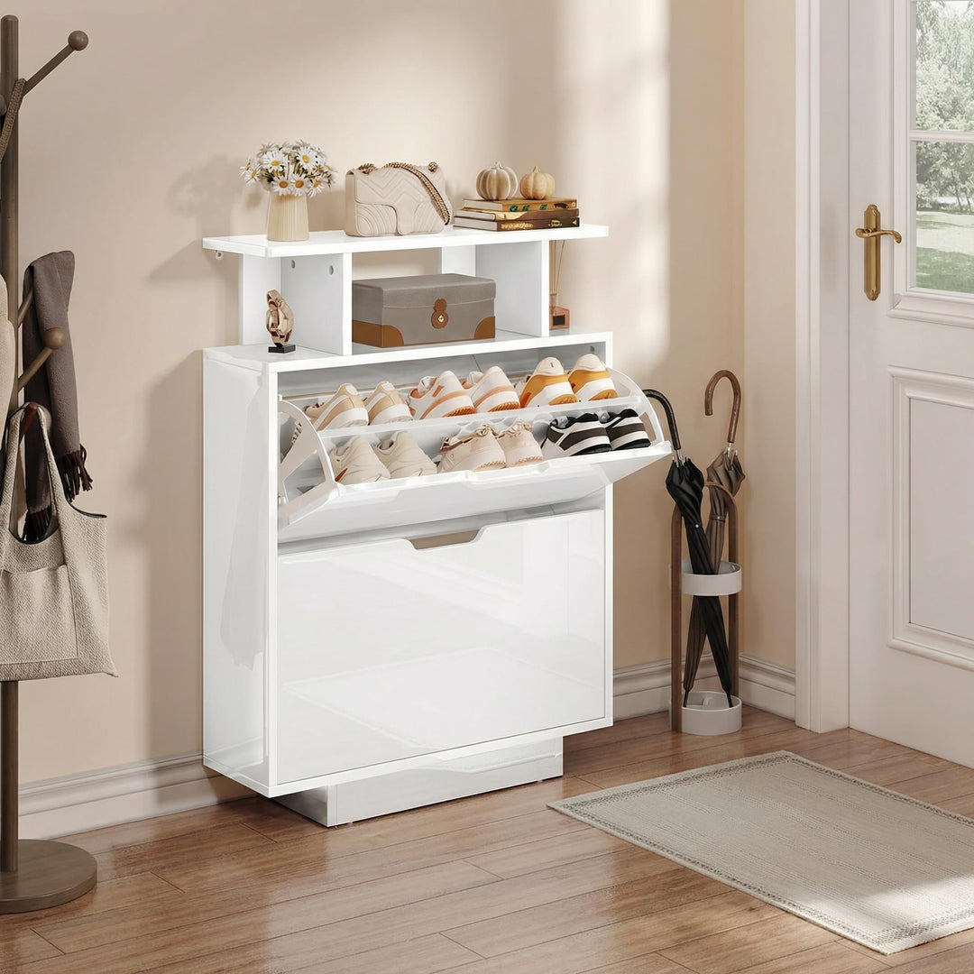 YITAHOME Schuhschrank Schmal Hochglanz, Schuhkipper mit 2 Klappen,80 x 24 x 106 cm Schuhregal schmal