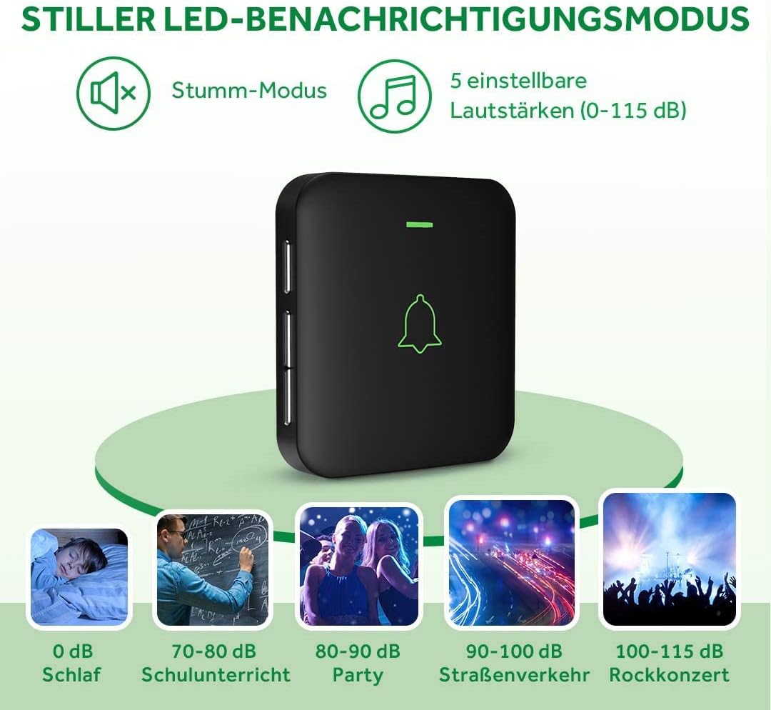 Mini Funkklingel Wasserdicht, AVANTEK CB-11 Kabellose Türklingel 300M Funk Reichweite Haustür Klinge