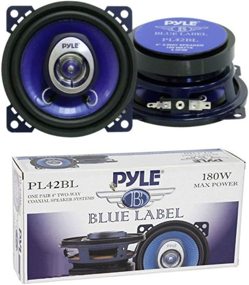 2 PYLE PL42BL 2 Wege koaxial Lautsprecher blau 4" 10,00 cm 100 mm 90 watt rms 180 watt max türen aut