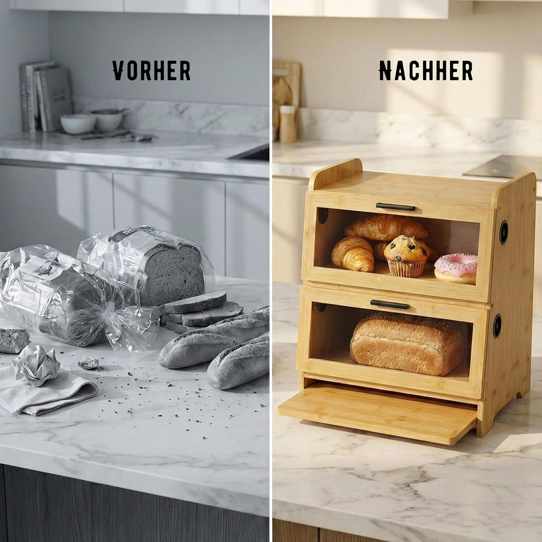 SWAYN Brotkasten aus FSC-zertifiziertem Bambus – Brotkasten mit 2 Etagen, verstellbare Belüftung für