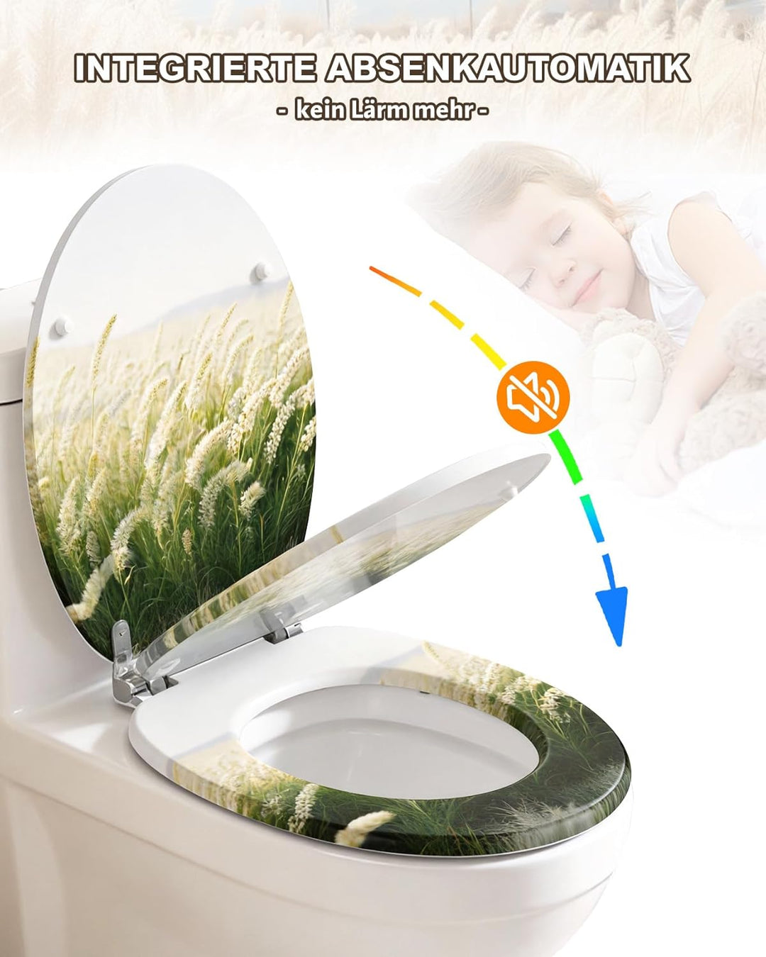 Ribelli WC Sitz mit Absenkautomatik, Toilettendeckel O-Form in Viele Motiven, Klodeckel Einfache Mon