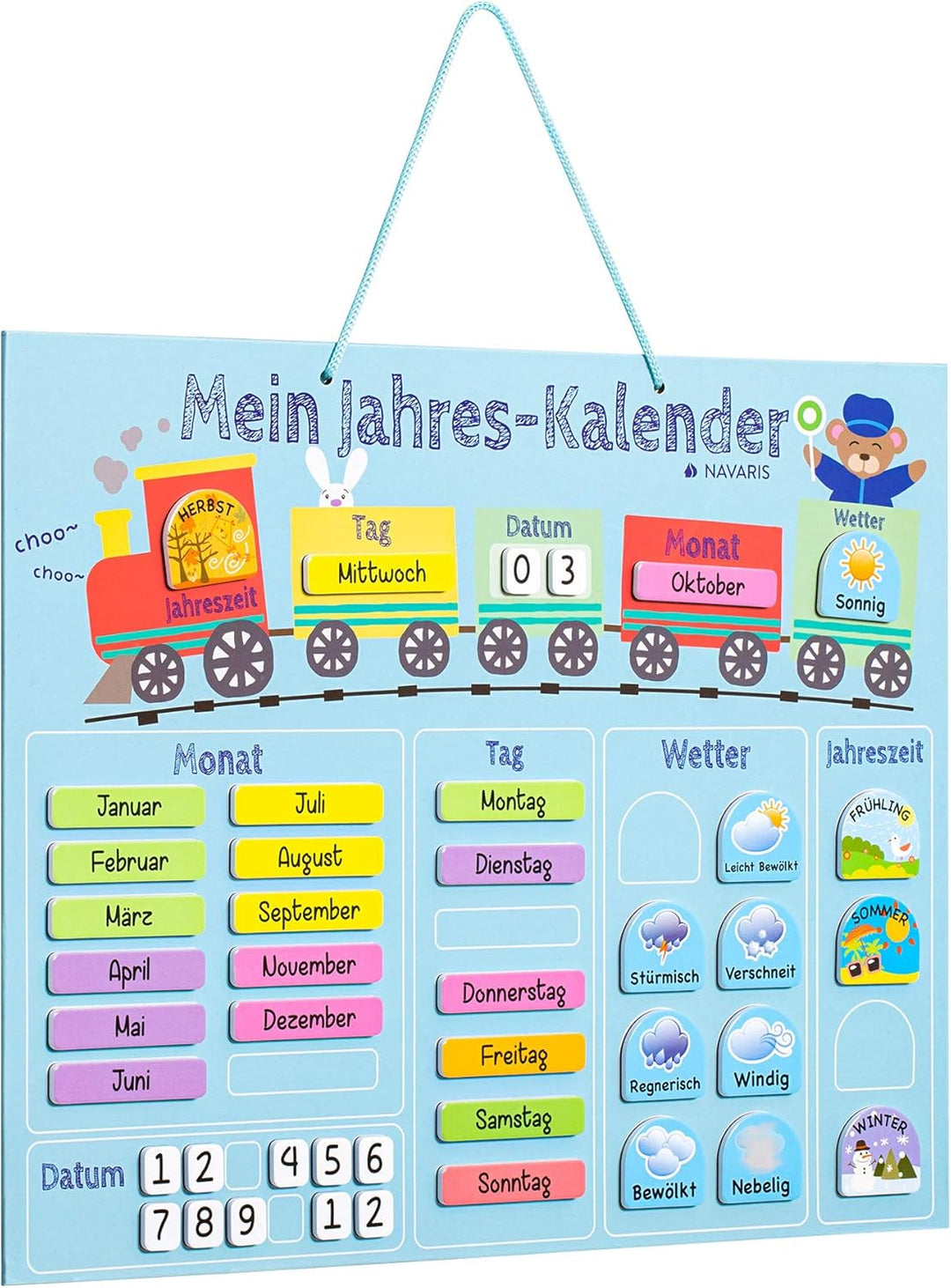 Navaris Kalender Tafel für Kinder - Lerntafel Jahreszeiten Uhr - Magnet Spiel Lernuhr - Kinderkalend