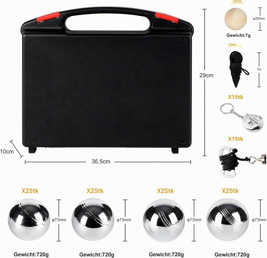 Homewit Boccia Kugeln, Professionelles Petanque, Metall Boule Set mit Holz-Kugeln, Abstandsmesser, M
