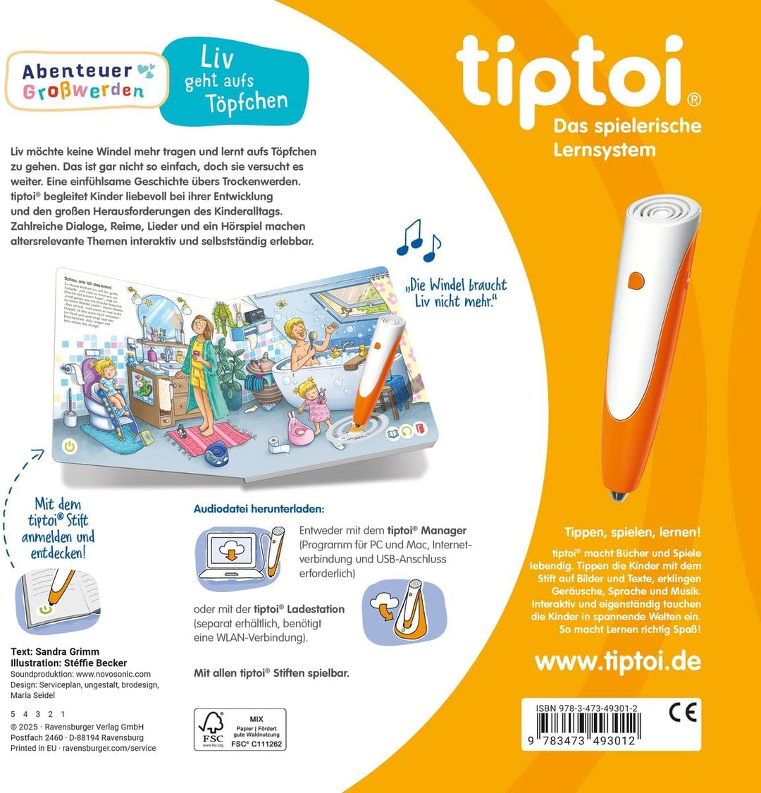 Ravensburger tiptoi ® Bücher Set | Liv geht aufs Töpfchen + 00110 tiptoi Der Stift + Kinder Weltkart
