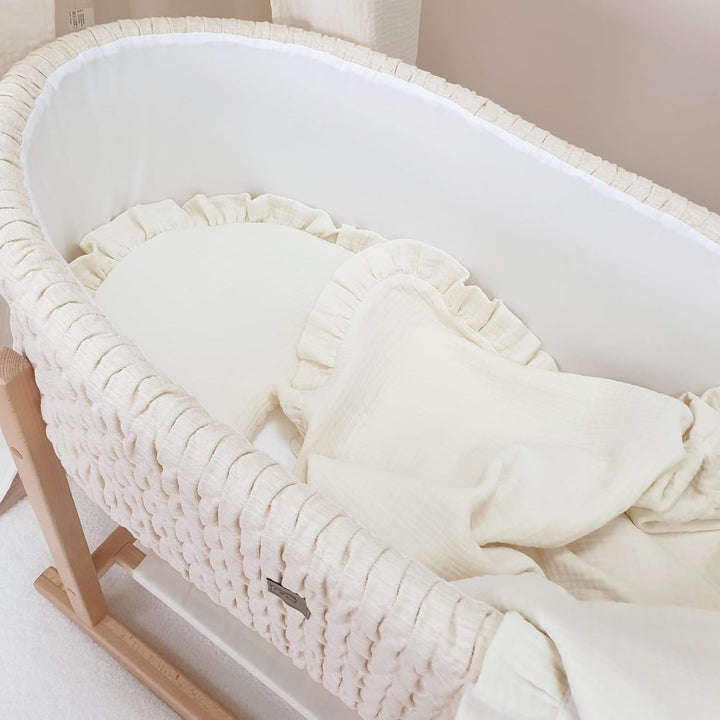 PinkZebra Musselin-Bettwäsche mit Rüschen für Babys, Set Babybettwäsche: weiches Flachkissen + 4-lag
