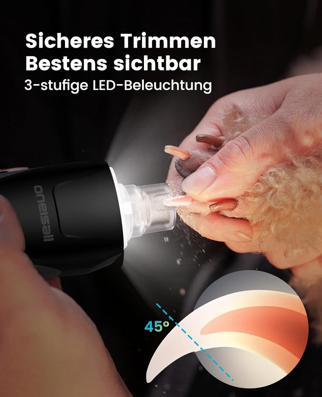 oneisall Hunde Krallenschneider mit 360° LED-Licht, Krallenschleifer für Hunde gross und klein 6 Ges