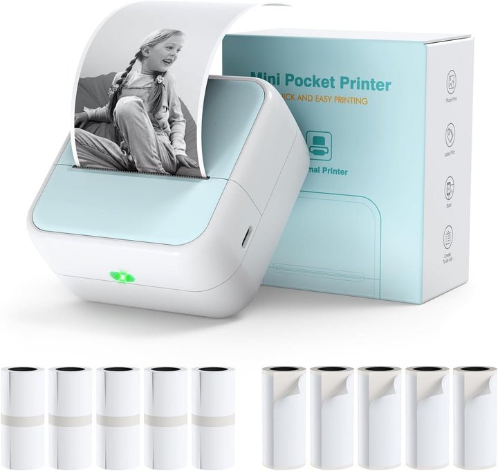 Bisofice S1 Mini Drucker für Smartphone mit 11 Rollen Druckerpapier, Blau