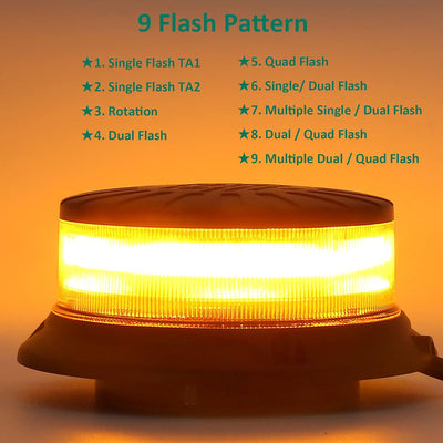 AGRISHOP 12V/24V LED LKW Rundumleuchte Blitzleuchte Magnetfuss,36LED 9Modus Amber Blinkleuchte led O