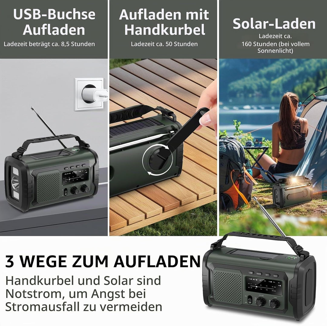 Kurbelradio 27000mAh, Notfallradio Solar Kurbel FM/AM Mit Bluetooth, SOS Alarm Emergency Radio, Kurb