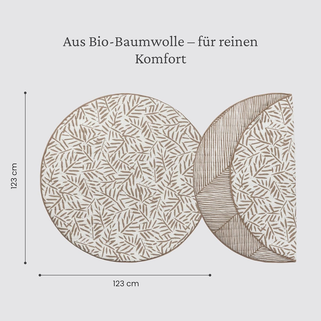 Toddlekind Krabbeldecke für Babys, Blattmuster, handgenäht, Baby-Spielmatte aus Bio-Baumwolle, 125 c