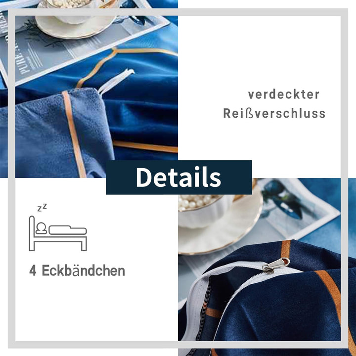 Freyamy Bettwäsche 135x200cm Blau Kariert Marmor Wendebettwäsche Geometrische Modern Microfaser Bett