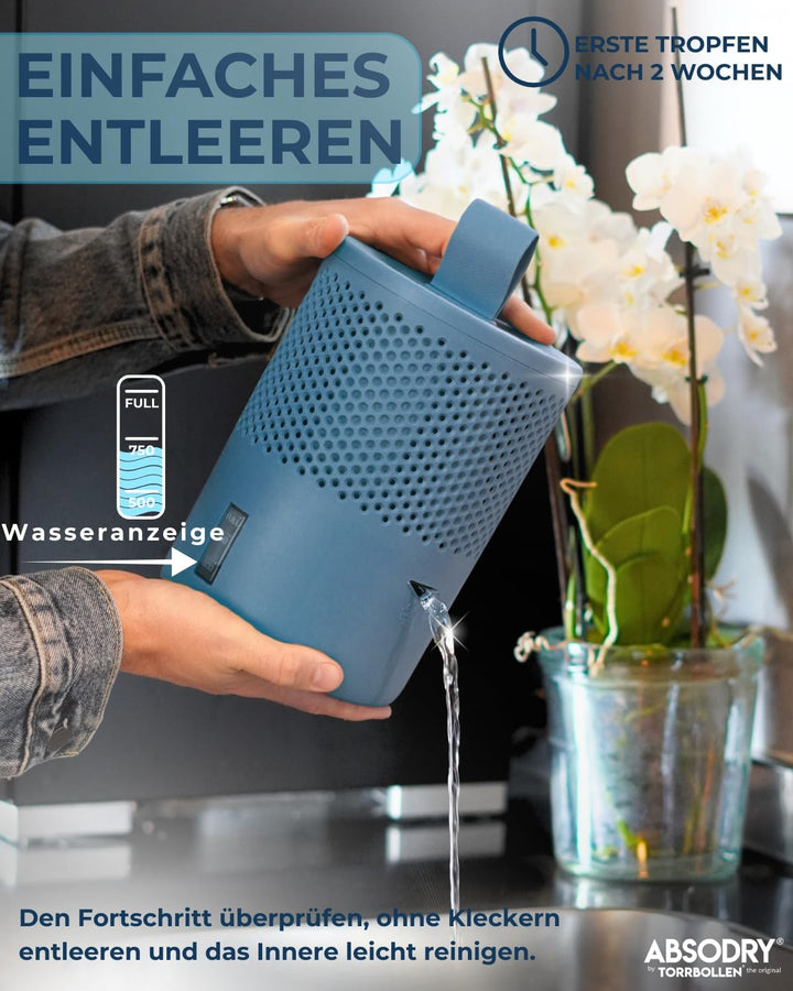 ABSODRY duo family Luftentfeuchter für 25m2 Entfeuchter 600 g Granulat-Beutel, 1000 ml leise ohne St