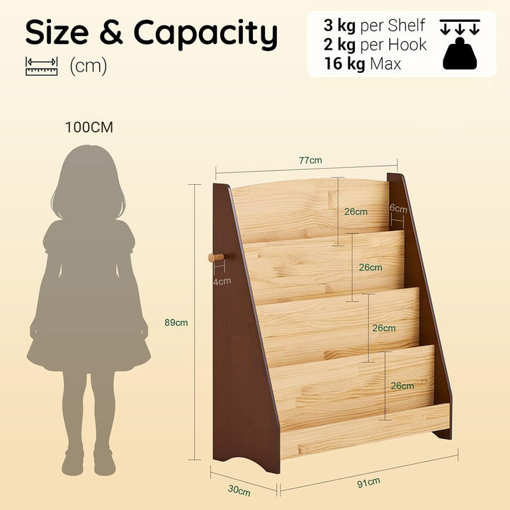 SoBuy Bücherregal Kinder Montessori Kinderregal mit 4 Ablagefächern und 2 Haken Regal Kinderzimmer S