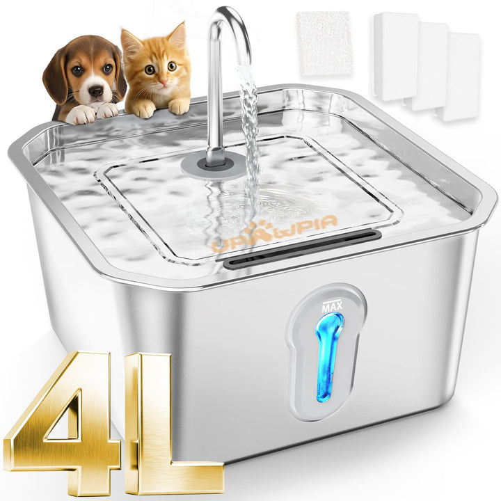 4L Katzenbrunnen Edelstahl mit 3 Filtern Trinkbrunnen für Katze Katzenbrunnen für Katzen mit Wassers