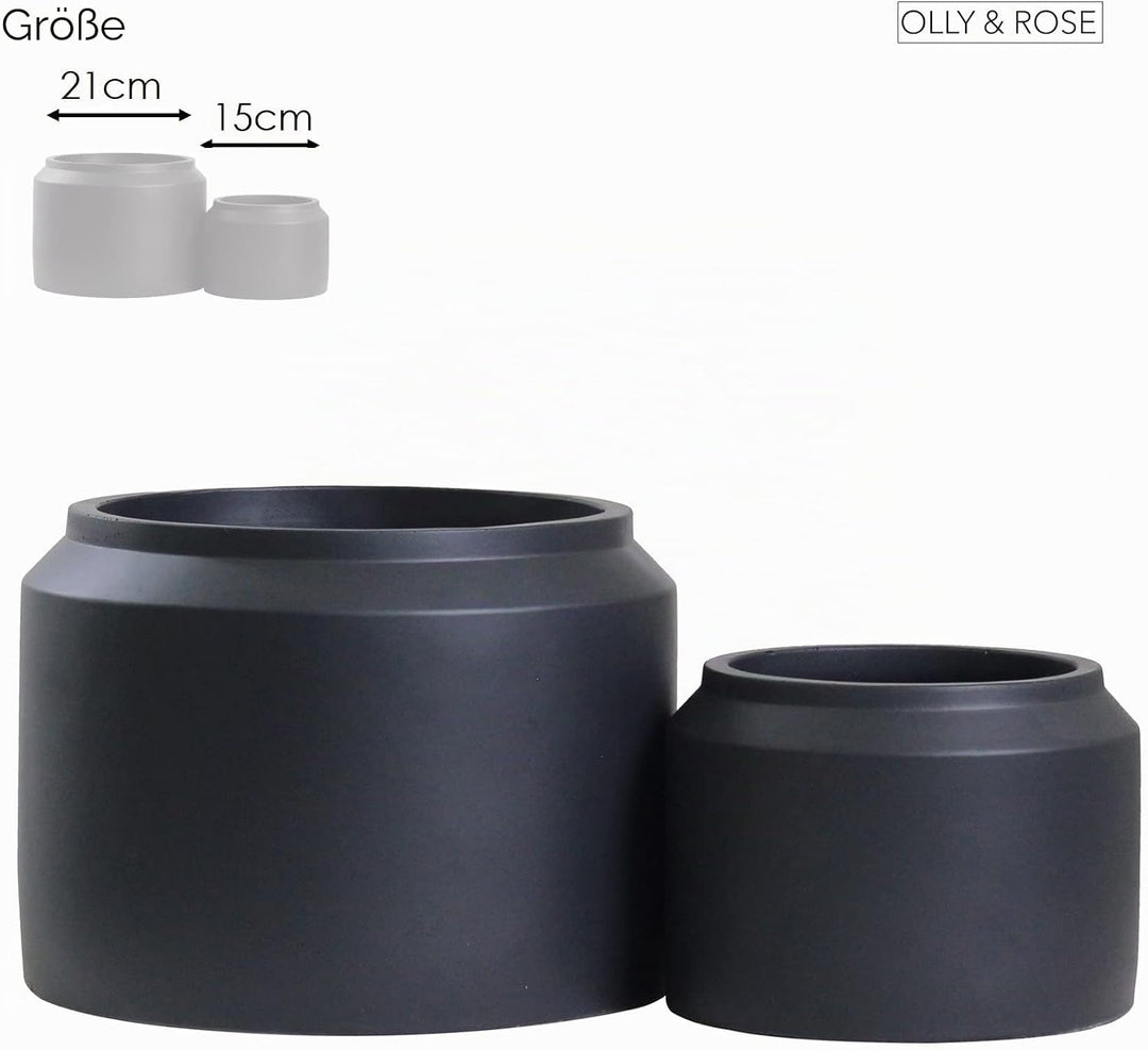 Olly &amp; Rose Porto Pflanztöpfe – Mattschwarzes Keramikglas Design Pflanztöpfe Indoor &amp; Outdoor Set 2