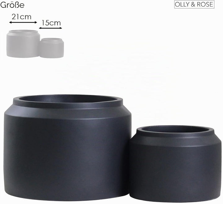 Olly &amp; Rose Porto Pflanztöpfe – Mattschwarzes Keramikglas Design Pflanztöpfe Indoor &amp; Outdoor Set 2