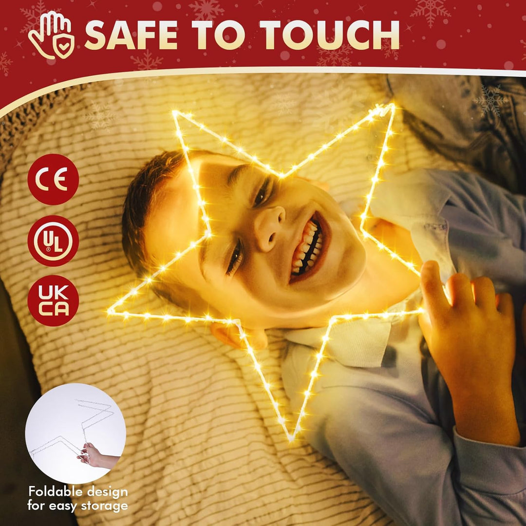 2 Stück LED Weihnachtsstern Beleuchtung, faltbar XXL 50cm Weihnachtsfenster Stern mit 70 warmweissen