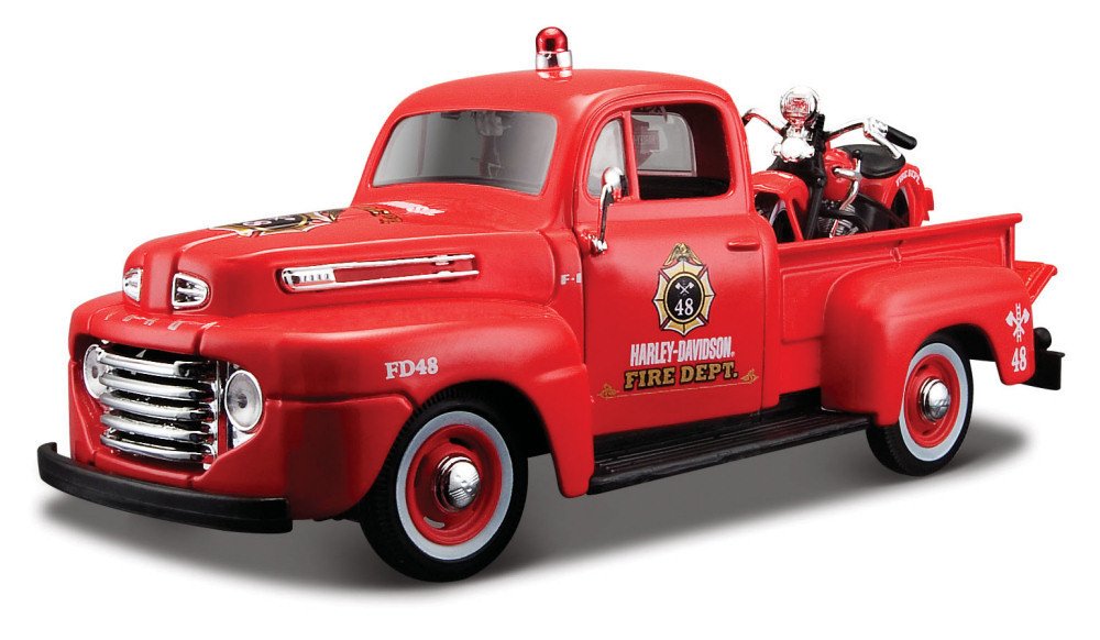 Maisto 32191 - Modellauto 1:24 Ford F-1 Pickup 48 + EL Knucklehead 36, rot
