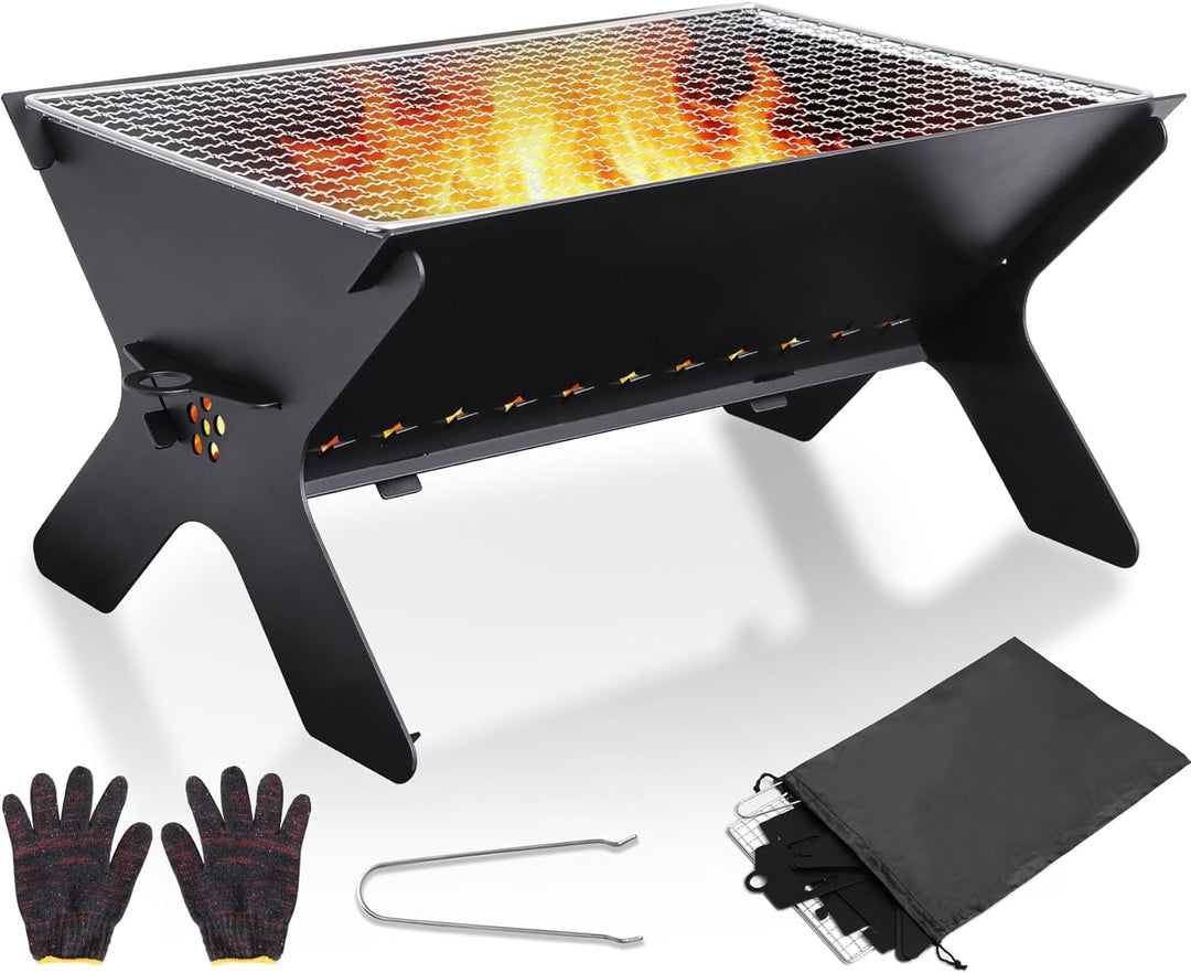 REDCAMP Camping Feuerstelle gross mit Grillrost, 2in1, tragbar, Outdoor | Feuerkorb mit 304 Edelstah