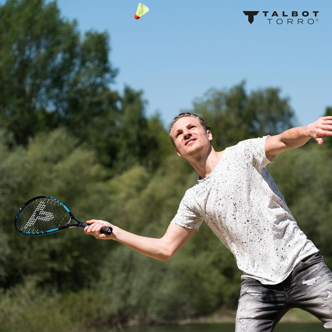 Talbot Torro Speed-Badminton Set Speed 6600, 2 kraftvolle Alu-Rackets 58,5cm, 6 oder 5 windstabile F