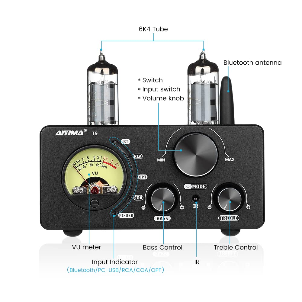 Aktualisierung AIYIMA Tube T9 Bluetooth 5.0 6K4 Vakuumrohrverstärker USB DAC 100W Stereo-Empfänger A