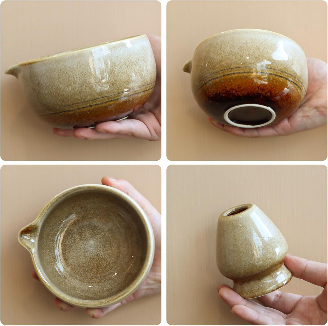 Matcha Set Handgedrehtes Macha Tea Set mit Bambus Matcha Besen, Keramik Matcha Schale, Löffel und Ha
