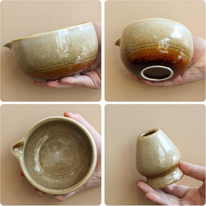 Matcha Set Handgedrehtes Macha Tea Set mit Bambus Matcha Besen, Keramik Matcha Schale, Löffel und Ha