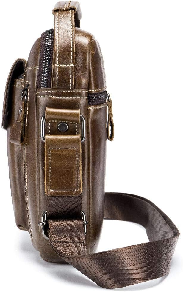Herren Sling Bag Tasche Leder, BULLCAPTAIN echtes Leder Schultertasche Hochformat Umhängetasche Brus