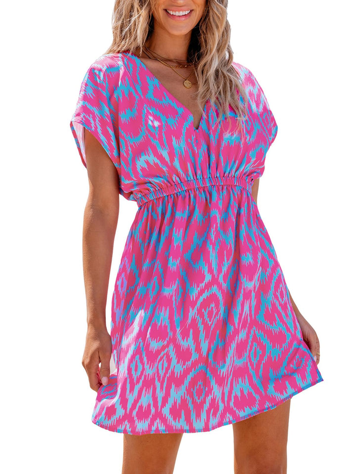 CUPSHE Damen Bikini Cover Up Strandkleid V Ausschnitt Kurzarm Blätter Print Seitenschlitz Sommer Bea
