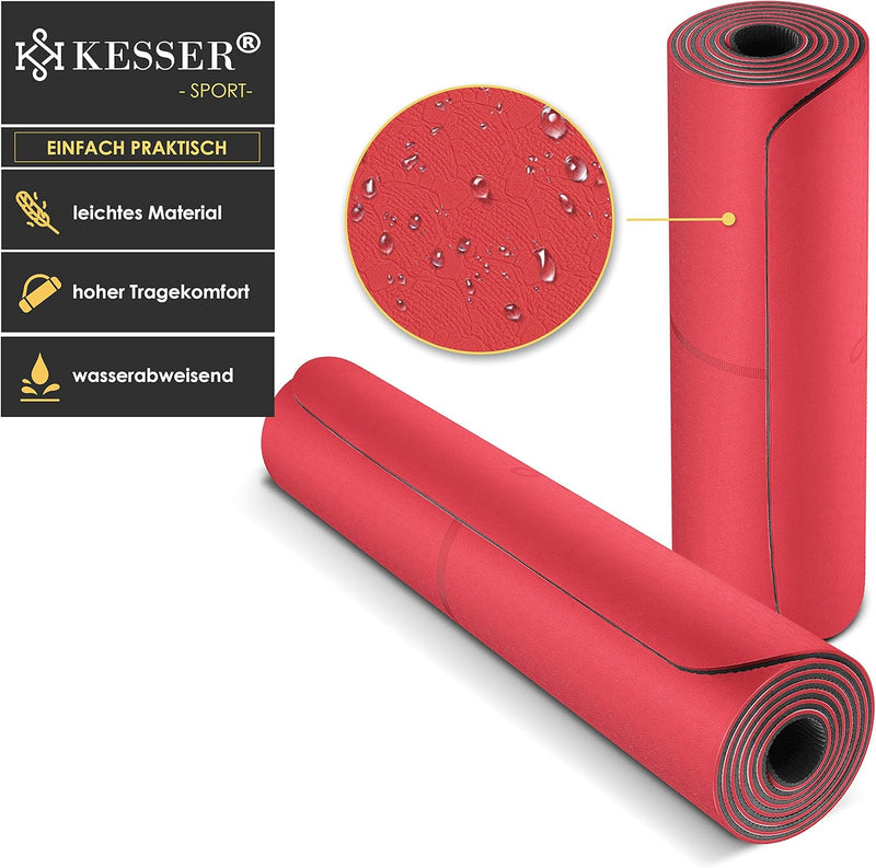 KESSER® Gymnastikmatte mit Tragegurt rutschfest TPE Yogamatte Gepolstert & rutschfest Fitnessmatte,