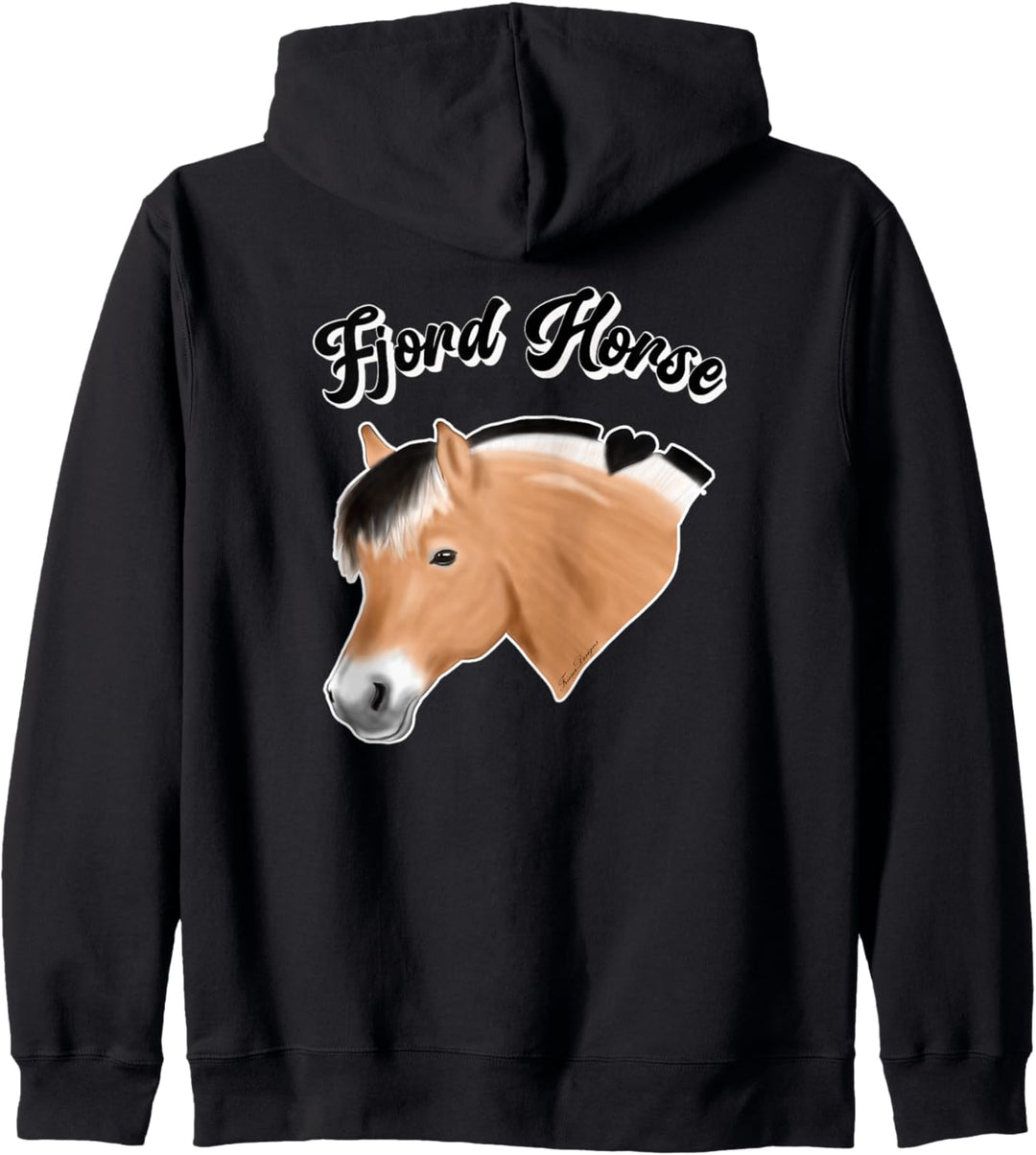Norwegisches Fjordpferd Fjord horse Pferde dunkles Reiter Kapuzenjacke