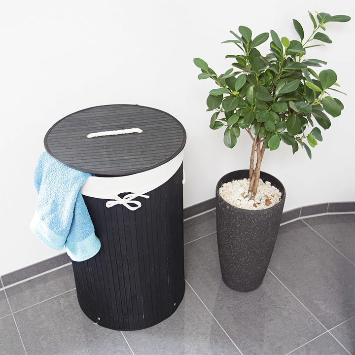 Relaxdays 12 x Wäschekorb Bambus, Faltbare Wäschetonne mit Deckel, Volumen 70 Liter, Wäschesack Baum