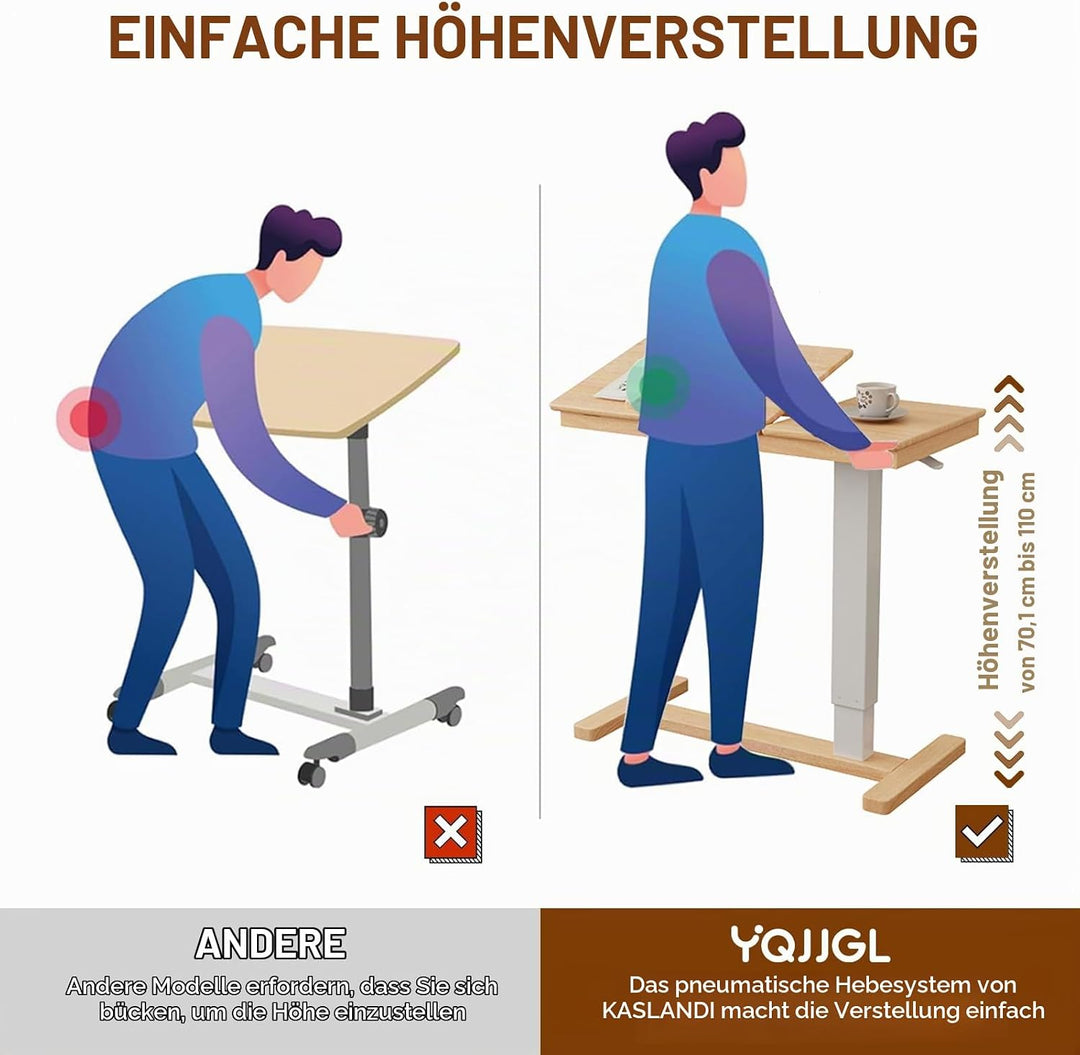 YQJJGL Massivholz-Beistelltisch mit Rollen, mobiler Stehtisch, 80 × 40 cm grosse Tischplatte, verste
