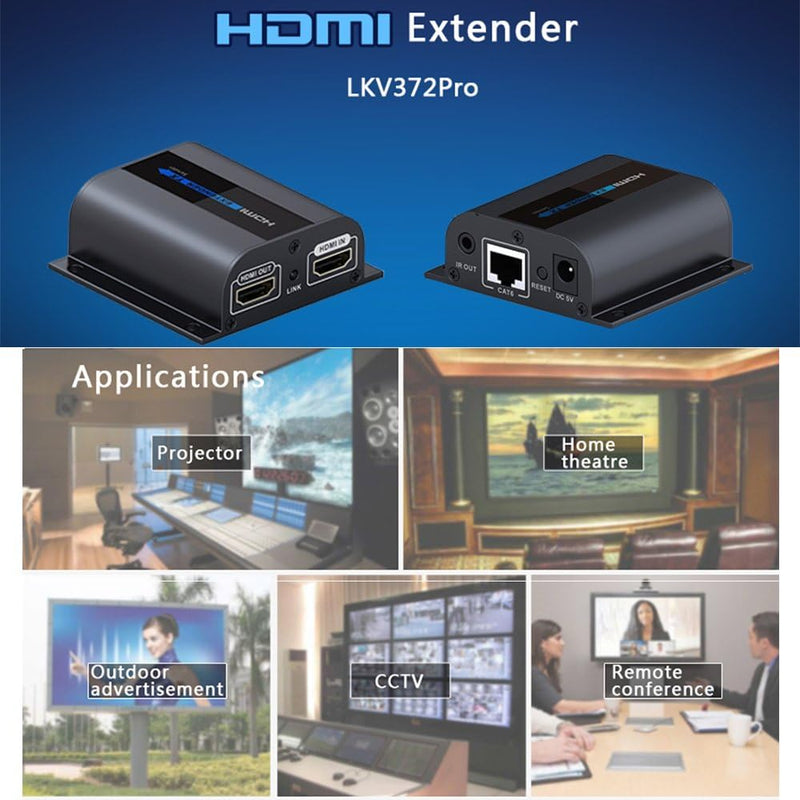 AGPTEK LKV372PRO 60m HDMI Extender mit 2 HDMI-Ausgänge über Einziges CAT6/6a/7 Ethernet Kabel (1080p