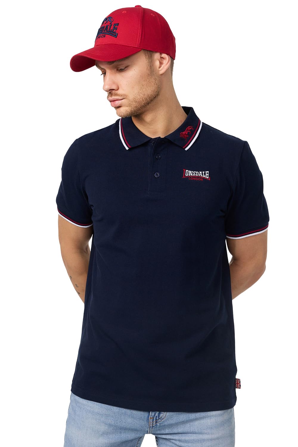 Lonsdale Herren Poloshirt schmale Passform Lion Blau (Bleu/Rouge/Blanc) M, Blau (Bleu/Rouge/Blanc) M