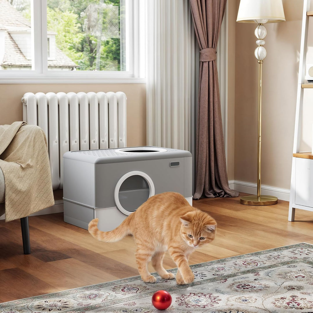 YITAHOME Katzenklo mit Deckel, Grosses Geruchloses Katzentoilette Hop In, mit Herausziehbarer Schubl