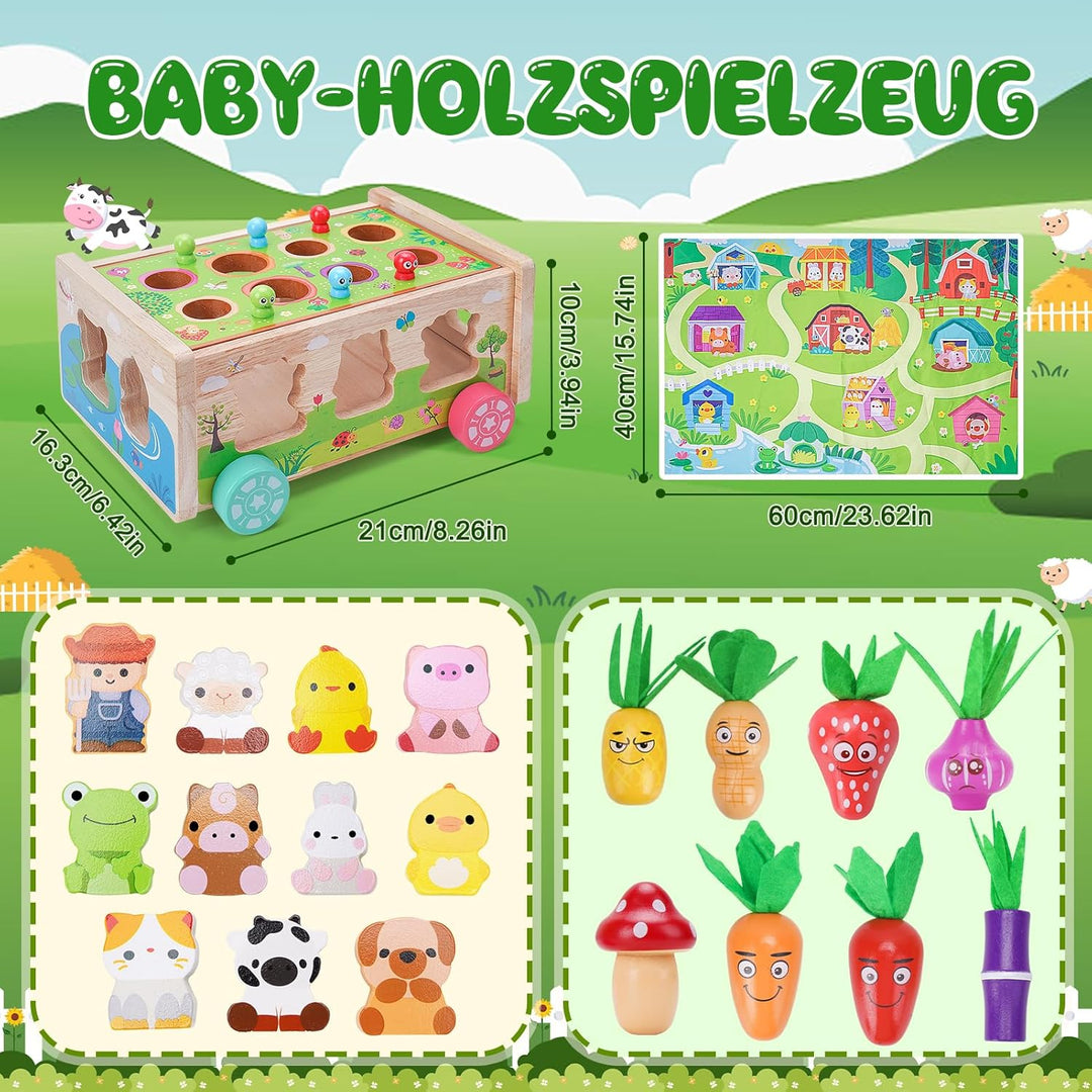 Montessori Spielzeug ab 1 2 3 Jahr | Holzspielzeug mit Karte 7-in-1 Farmspiel Motorikspielzeug aus H