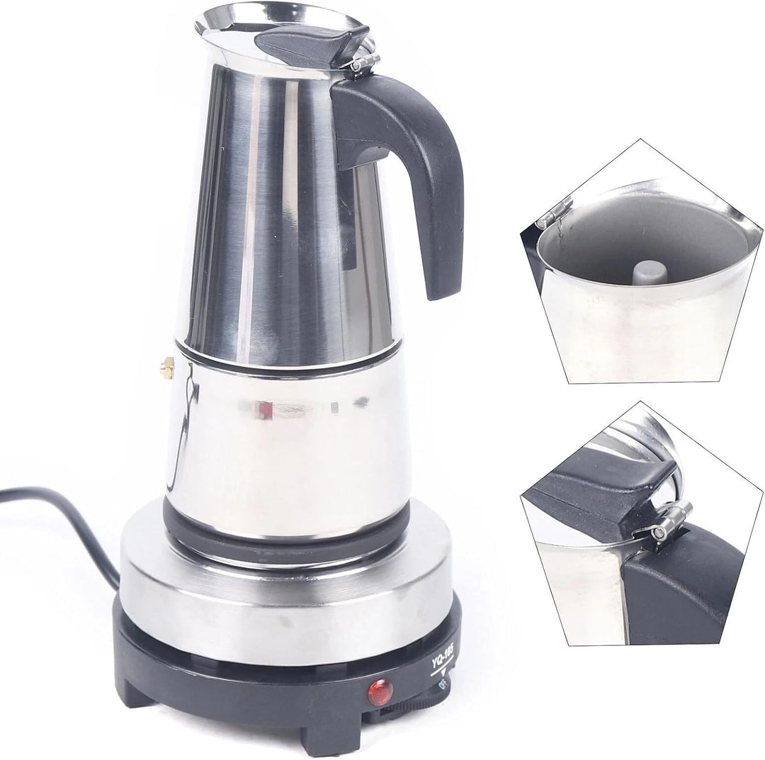 200ml/300ml Edelstahl Kaffeekocher Set, tragbarer Espressokocher mit Heizbasis, geeignet für Küche,