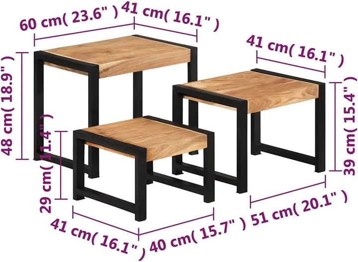 vidaXL Massivholz Satztisch 3-TLG. Beistelltisch Couchtisch Sofatisch Wohnzimmertisch Kaffeetisch Te
