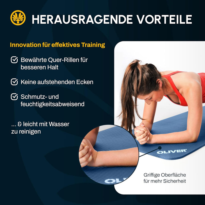 Oliver – rutschfeste Sportmatte mit Quer-Rillen – Yogamatte für Yoga, Pilates, Gymnastik & Fitness –