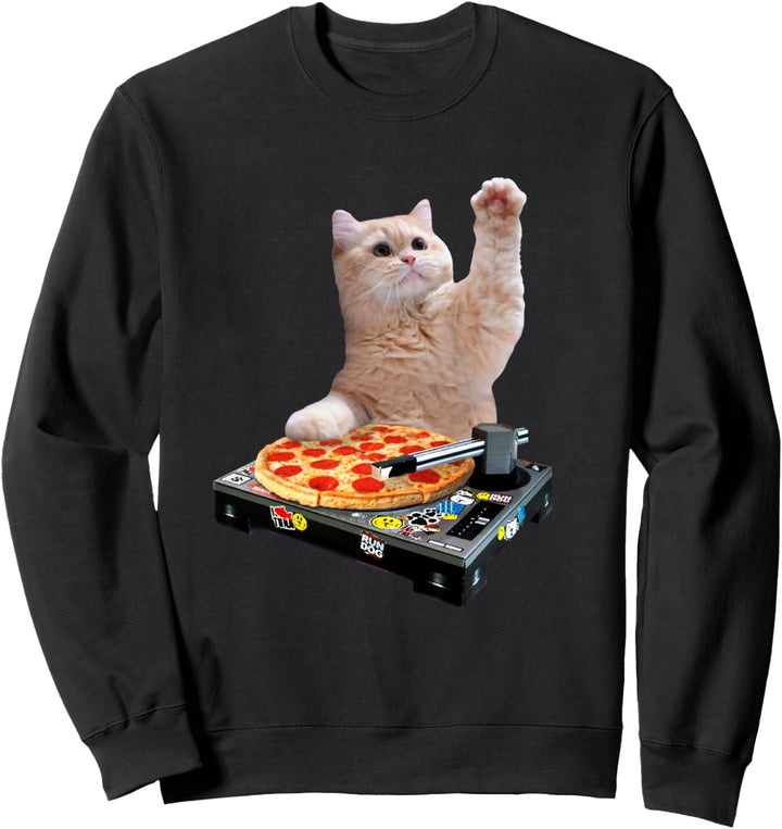 Funny Cat House Party Pizza HOUSE CAT CAT DJ Cat Kitty Sweatshirt